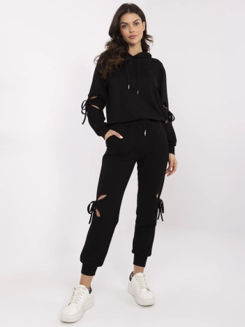 Czarny dwuczęściowy komplet damski z wiązaniami