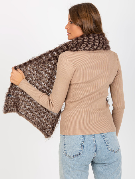 Hurt Ciemnobeżowo-brązowy dzianinowy szal damski