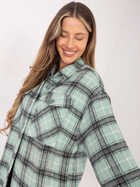 Hurt Miętowa wierzchnia koszula w kratę na guziki