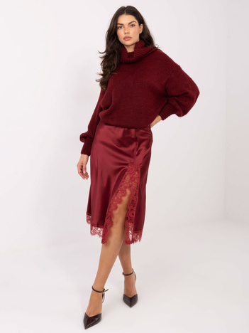 Bordowa elegancka spódnica z koronką RUE PARIS