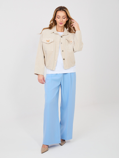 Jasnobeżowa sztruksowa kurtka z gumką na dole RUE PARIS