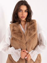Camelowa futrzana kamizelka z kieszeniami