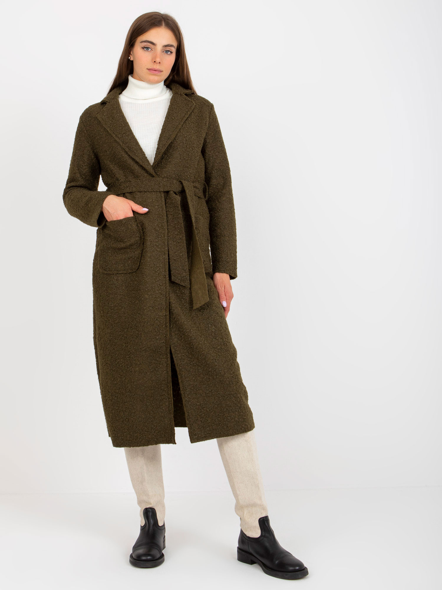 Hurt Khaki Plüsch Maxi-Mantel mit Bindung Merve OCH BELLA.
