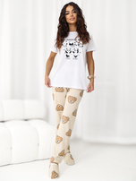 Ecru-beżowa dwuczęściowa piżama ze spodniami