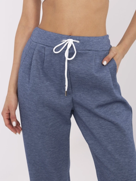 Ciemnoniebieskie melanżowe spodnie z wiązaniem