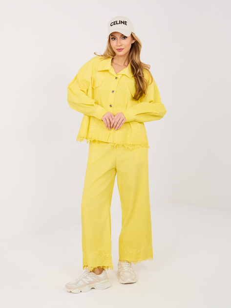 Żółta jeansowa kurtka z koronką RUE PARIS