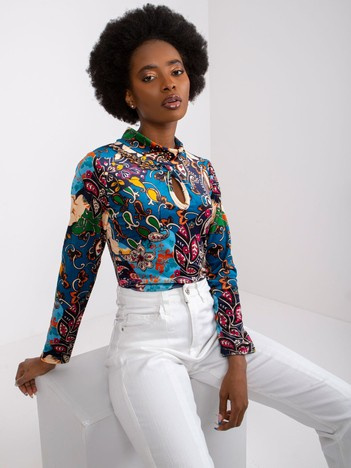 Ciemnoniebieska wzorzysta bluzka z weluru Bologna