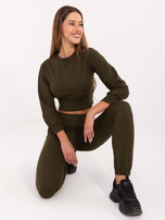 Khaki dresowy komplet z krótką bluzą RUE PARIS 