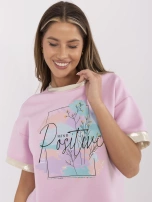 Różowa casualowa bluzka z krótkim rękawem