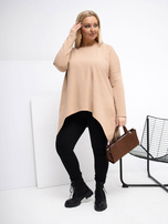 Tmavě béžová asymetrická blůza plus size.