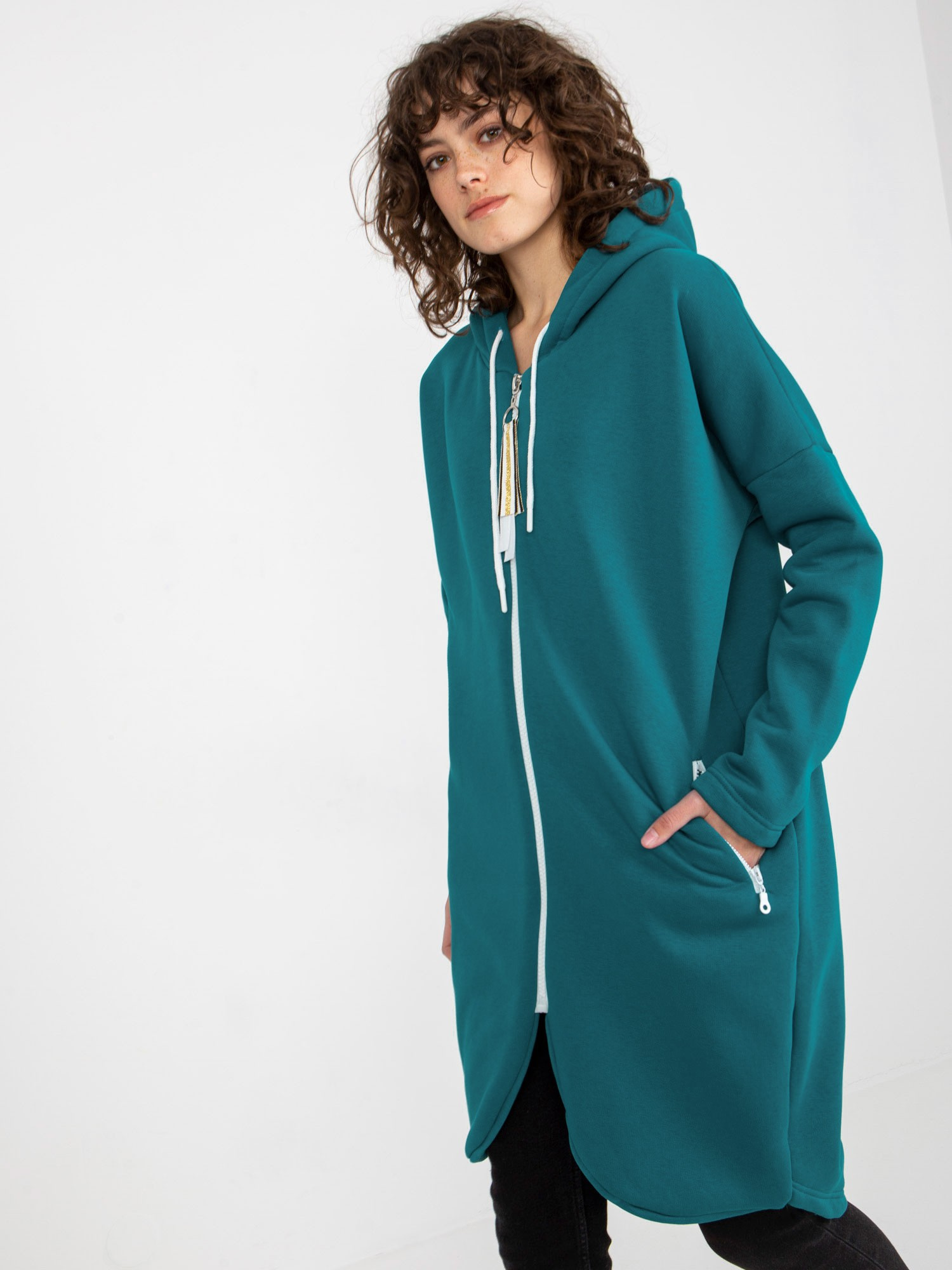 Morska długa dresowa bluza basic z kapturem Stunning