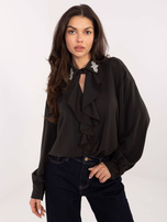 Czekoladowa wizytowa bluzka z ozdobnym kołnierzem