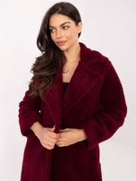 Bordowy damski płaszcz ze sztucznego baranka