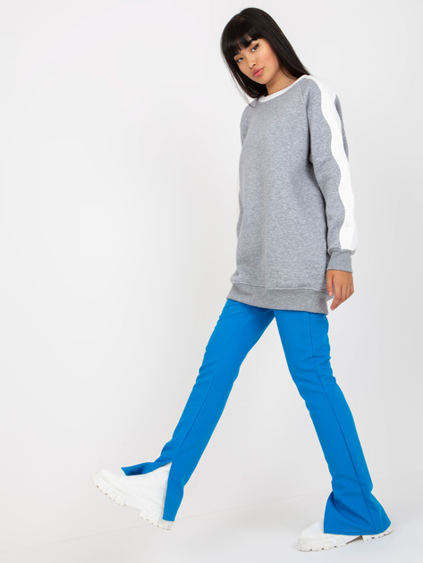 Hurtownia Szaro-biała dresowa bluza basic bez kaptura RUE PARIS