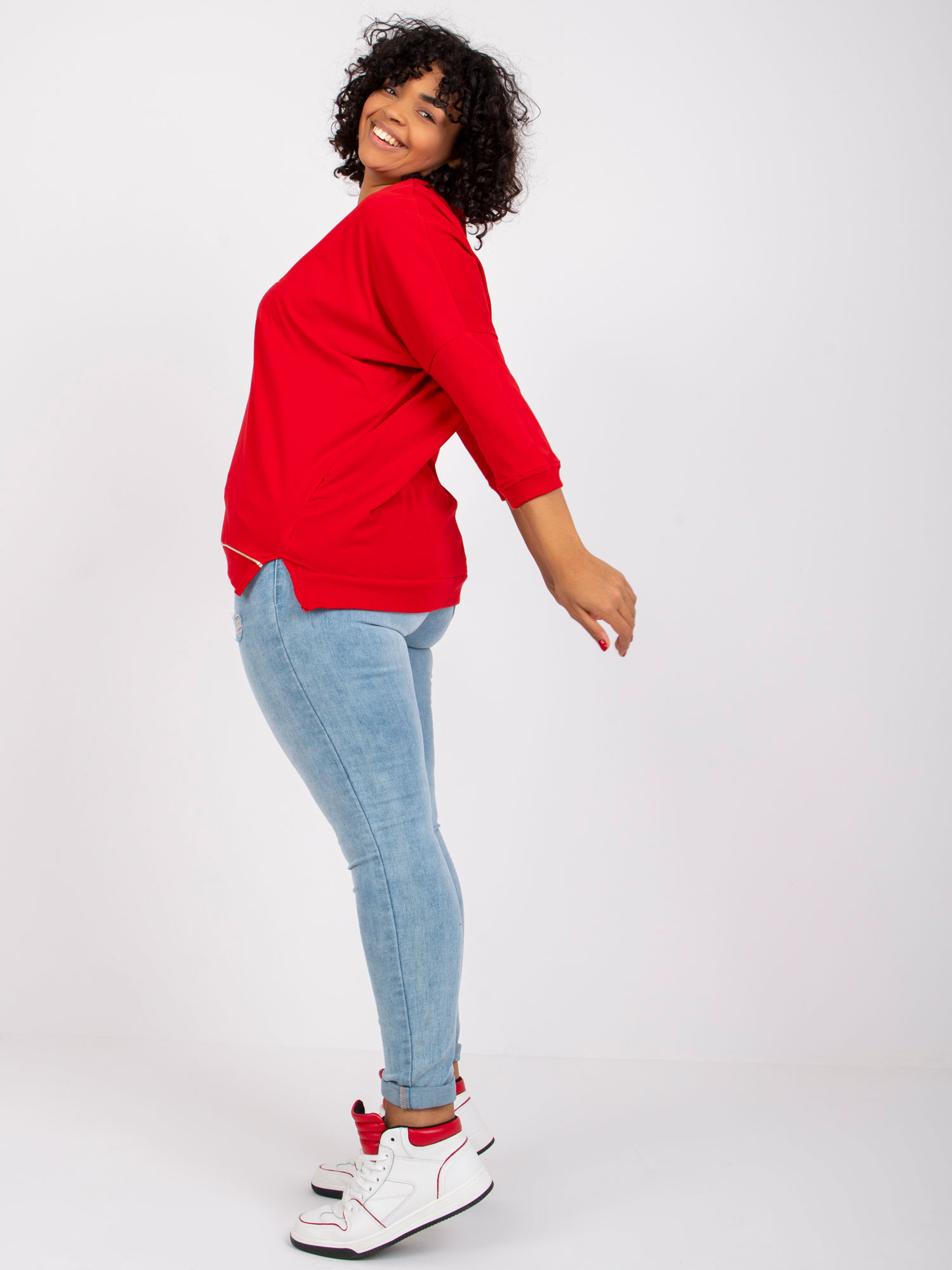 Czerwona bluzka plus size z bawełny Cordelia 
