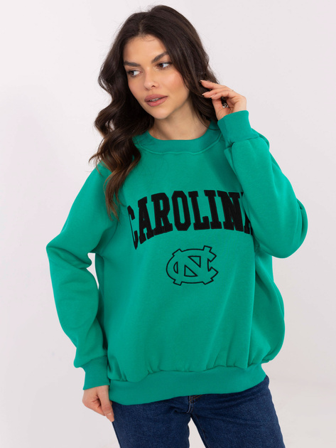 Hurt Turkusowa dresowa bluza bez kaptura z haftem