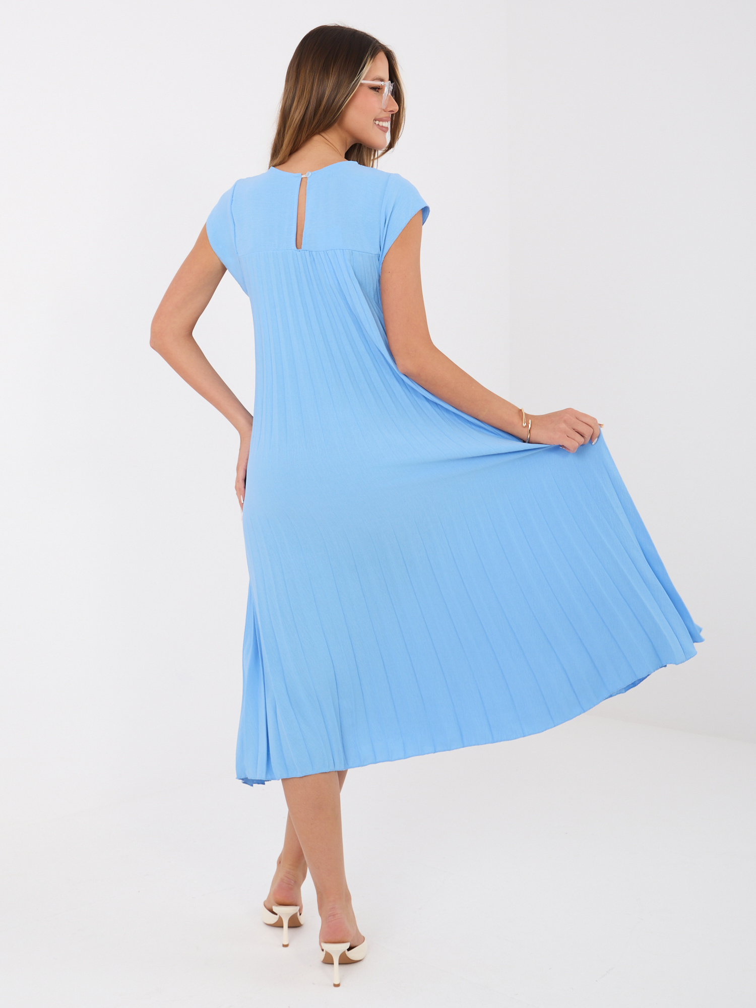 Niebieska trapezowa sukienka na lato RUE PARIS