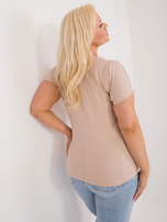 Hurt Beżowy t-shirt plus size z aplikacją z dżetów 