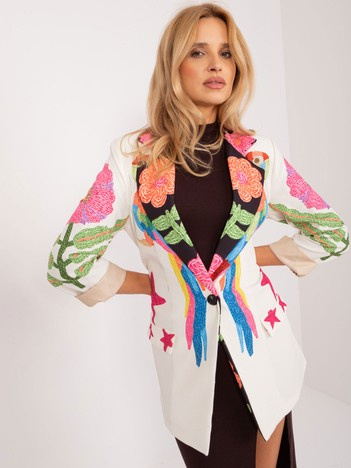 Hurt Kremowa jednorzędowa marynarka z printem