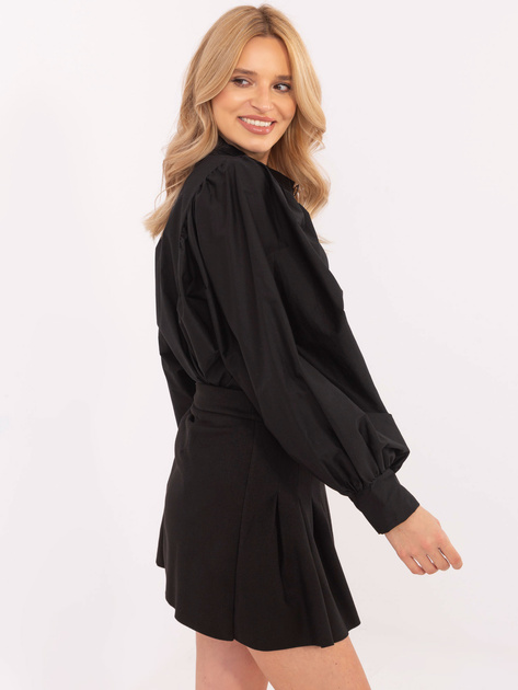 Hurt Czarna elegancka koszula damska z odpinaną broszką