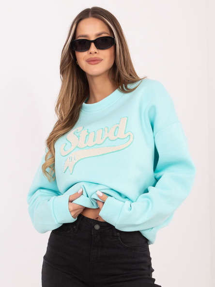 Miętowa ocieplana bluza bez kaptura RUE PARIS