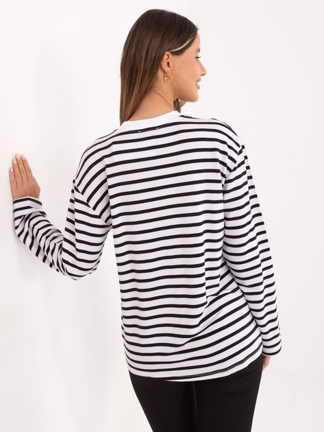 Ecru-czarna damska bluzka z długim rękawem