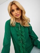 Hurt Ciemnozielona bluzka wizytowa z perełkami i siateczką