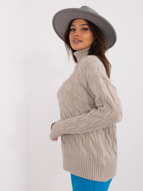 Hurt Jasnoszary damski sweter z golfem i warkoczami