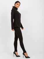 Hurt Czarna damska prążkowana bluzka z golfem od kompletu