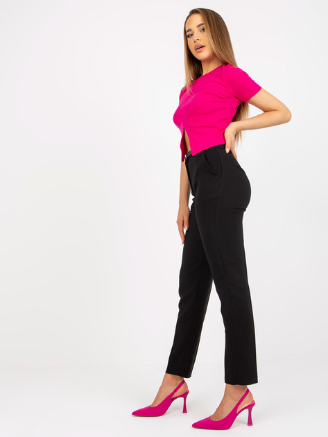 Hurtownia online Czarne proste spodnie z materiału z paskiem