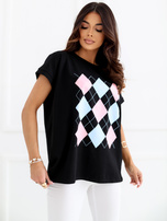 Czarna bawełniana bluzka w romby 