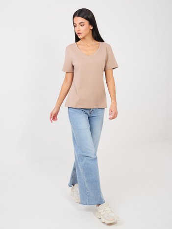 Ciemnobeżowy klasyczny t-shirt basic RUE PARIS