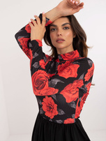 Hurt Czerwono-czarna mini sukienka koktajlowa w kwiaty