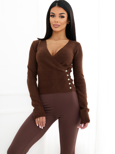 Brązowy elegancki sweter z domieszką wełny