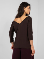 Czekoladowa bluzka basic z dekoltem na plecach RUE PARIS 