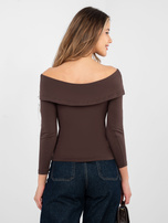 Czekoladowa dopasowana bluzka hiszpanka basic  RUE PARIS 
