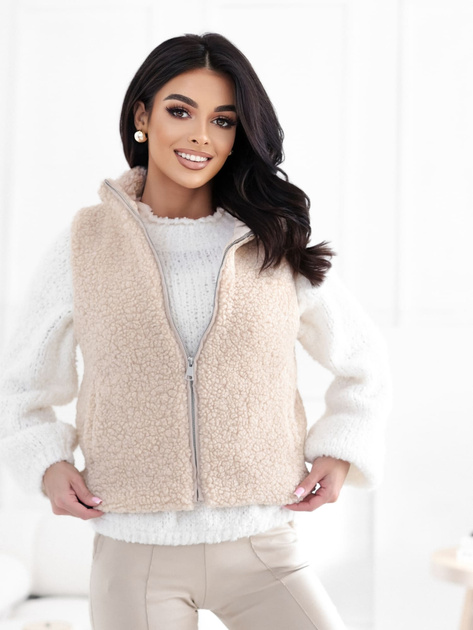 Jasnobeżowa kamizelka baranek z kieszeniami