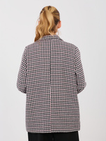 Czarno-różowa tweedowa marynarka z perełkami 