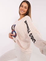 Hurt Jasnobeżowy melanżowy dresowy komplet z napisem 