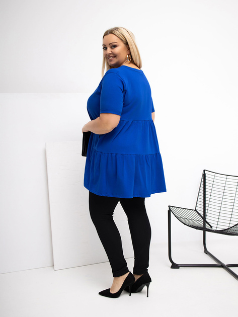 Kobaltowa długa bluzka plus size z falbaną