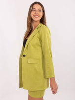 Limonkowa zamszowa marynarka z imitacją kieszeni
