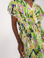 Hurtownia Jasnozielona sukienka z printami i falbaną