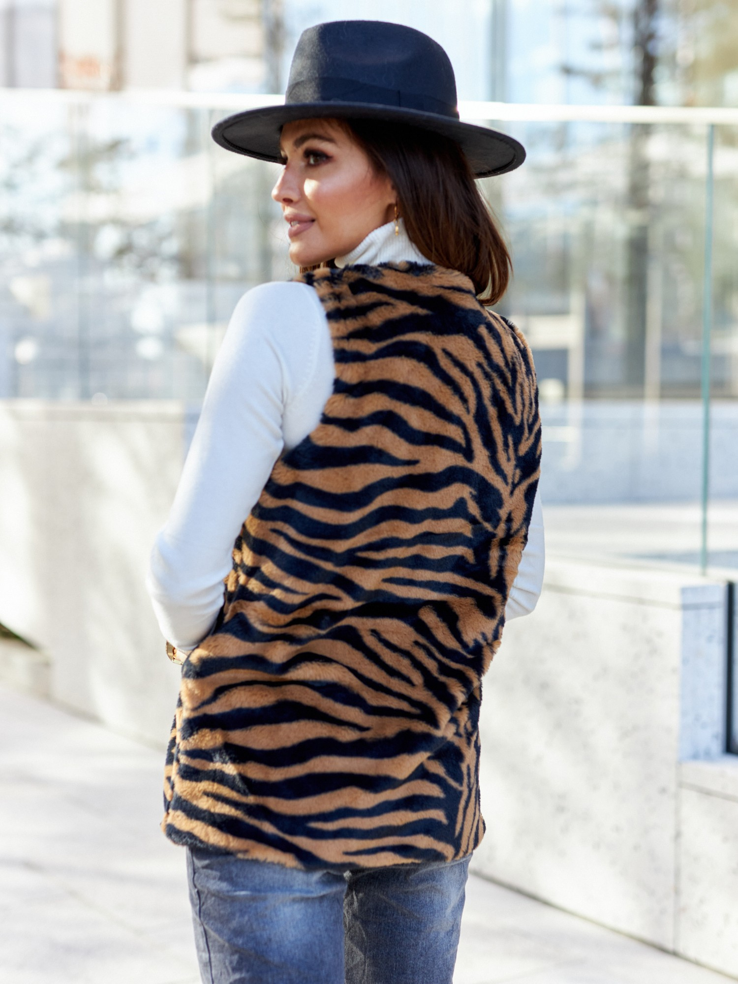 Raegen Patterned Beige Fur Vest