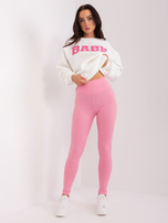 Hurtownia Różowe prążkowane legginsy damskie