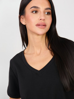 Czarny t-shirt basic z dekoltem V RUE PARIS 