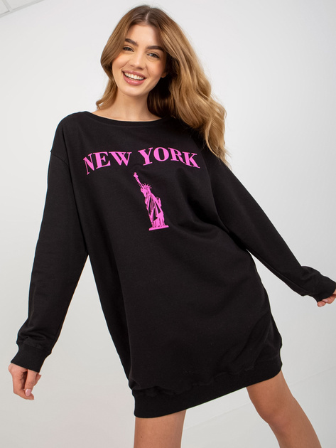 Hurt Czarno-różowa długa bluza oversize z nadrukiem