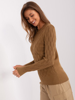 Hurt Jasnobrązowy sweter klasyczny z bawełną 