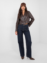 Czekoladowa dwurzędowa marynarka z ekoskóry RUE PARIS 