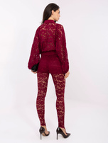 Burgundowe koronkowe legginsy z podszewką