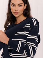 Granatowy damski sweter w paski w stylu old money